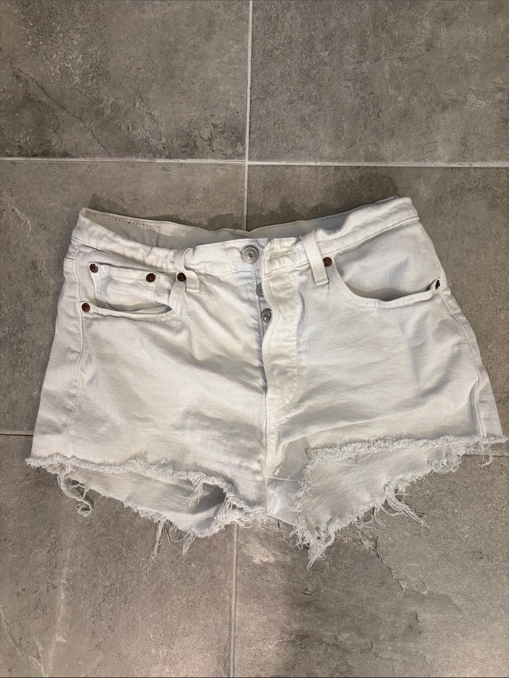 Levi's White Frayed Hem Denim Shorts
